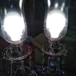 Vintage Pair Glass Boudoir Table Lamps with  Prisms. Etected